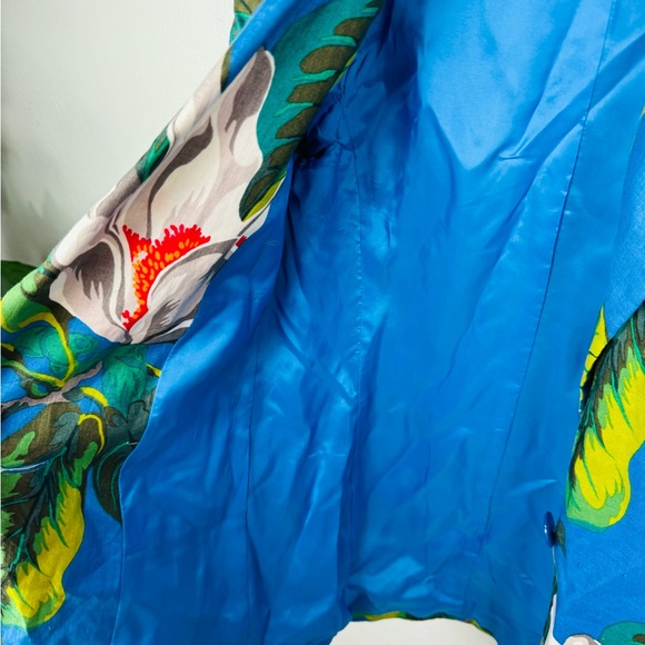 Ellen Tracy Lina Allard Linen Tropical Floral Blue Blazer Skirt Set - Picture 4 of 15
